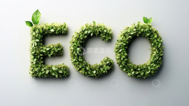 高清大图下载【趣麦麦图】绿叶拼成的'ECO'字样