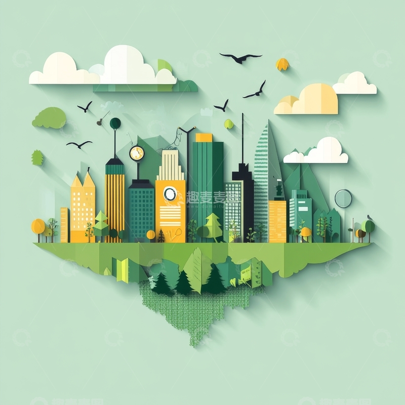 高清大图下载【趣麦麦图】城市与自然和谐共生的插画