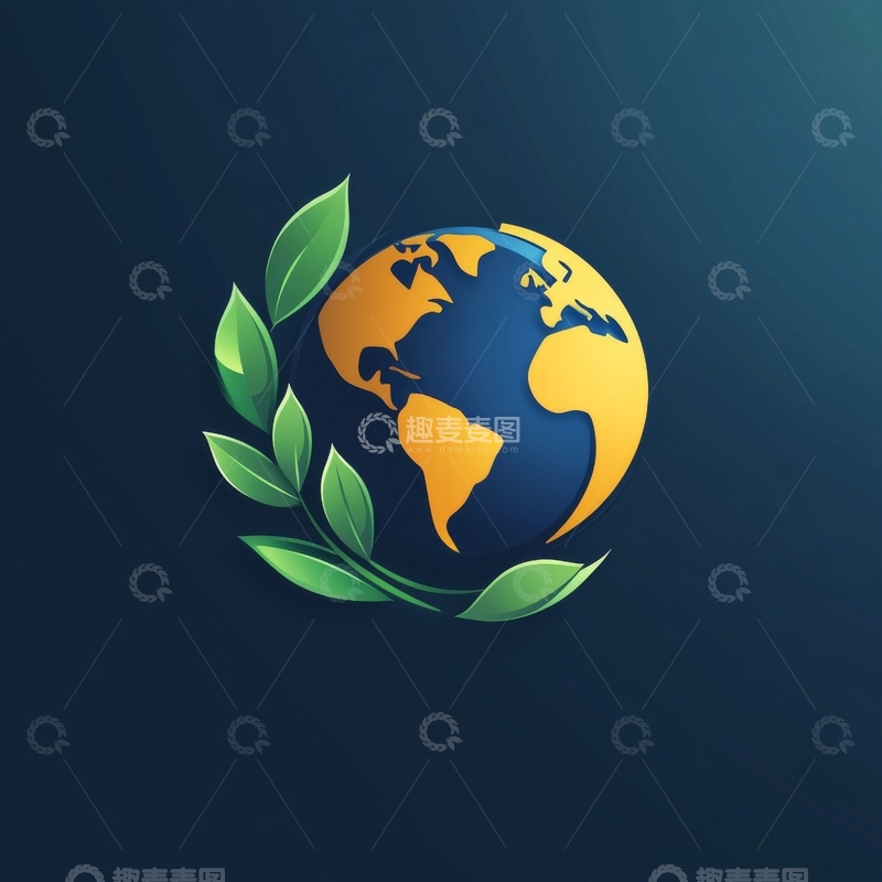 高清大图下载【趣麦麦图】地球与绿叶环绕的生态标志