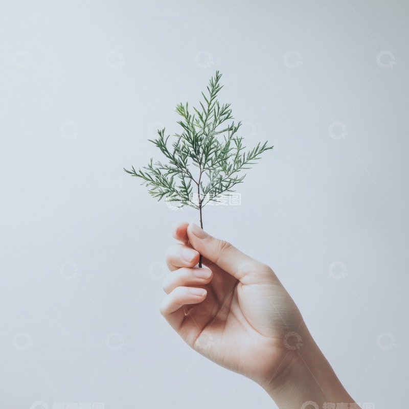 高清大图下载【趣麦麦图】手握细小绿植，简约背景