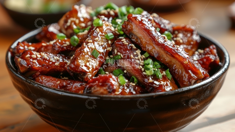 高清大图下载【趣麦麦图】酱汁排骨配葱花芝麻
