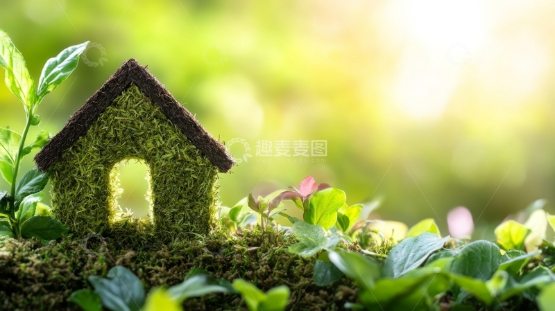 高清大图下载【趣麦麦图】绿色苔藓小屋置于自然环境中
