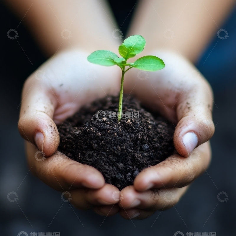高清大图下载【趣麦麦图】双手捧着带幼苗的土壤