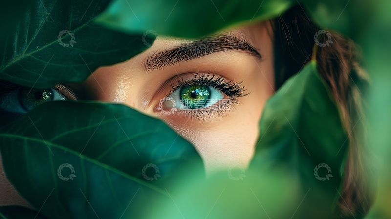 高清大图下载【趣麦麦图】绿叶掩映下的明亮眼睛