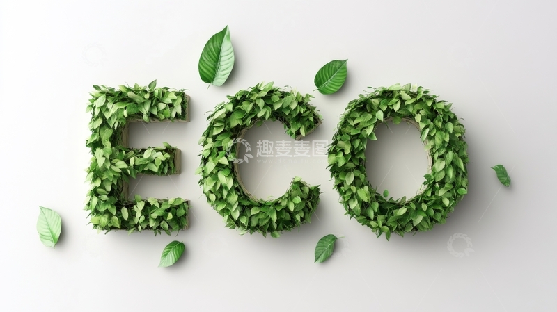 高清大图下载【趣麦麦图】绿叶拼成的'ECO'字样