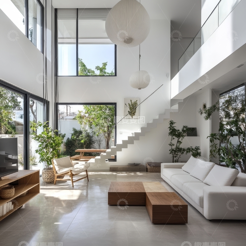 高清大图下载【趣麦麦图】现代简约客厅与楼梯设计