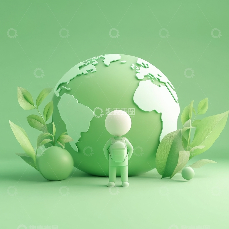高清大图下载【趣麦麦图】绿色地球与小人守护