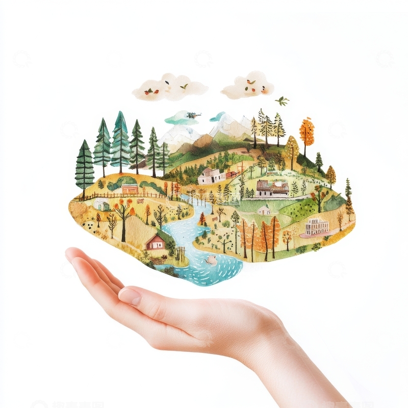 高清大图下载【趣麦麦图】手托生态小岛，展现自然和谐