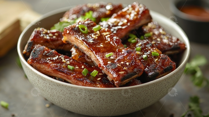 高清大图下载【趣麦麦图】酱汁排骨配葱花