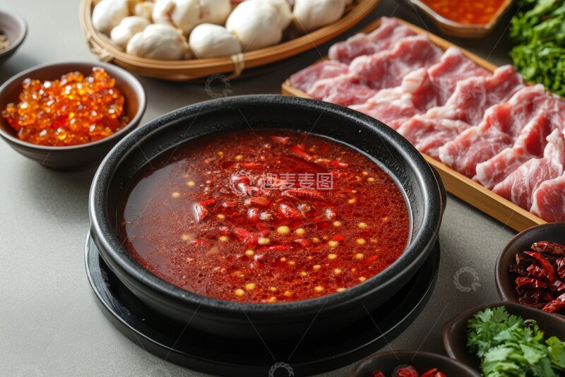 高清大图下载【趣麦麦图】麻辣火锅底料与食材摆盘