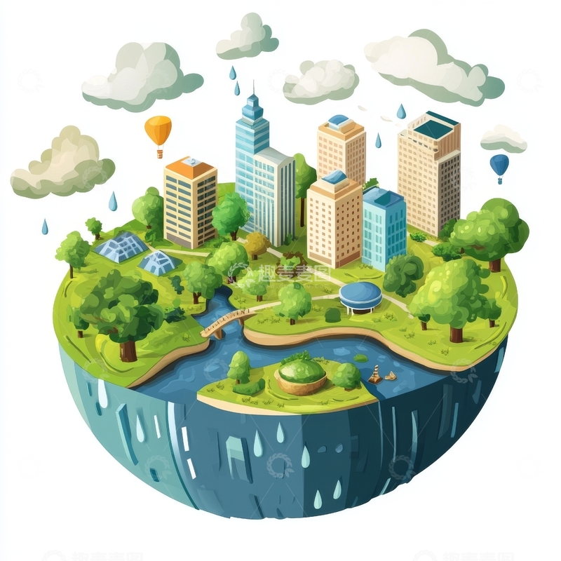 高清大图下载【趣麦麦图】城市与自然融合的生态岛屿