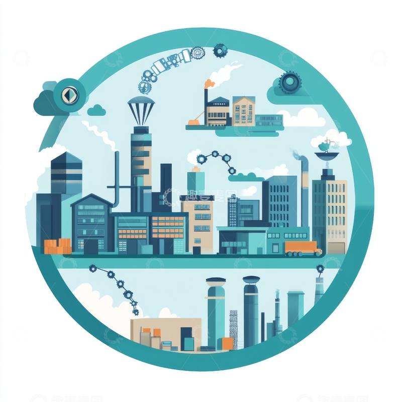 高清大图下载【趣麦麦图】工业城市全景插画