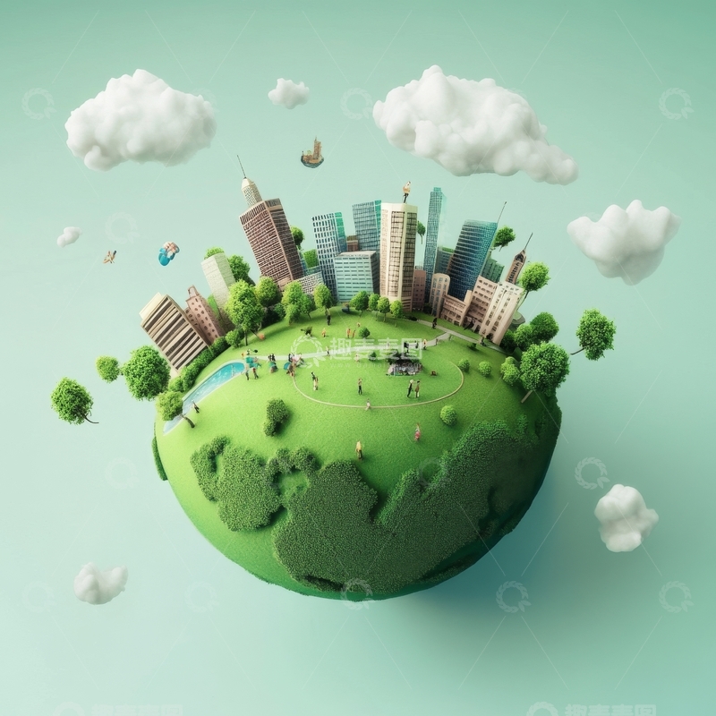 高清大图下载【趣麦麦图】绿色星球上的城市与自然和谐共生