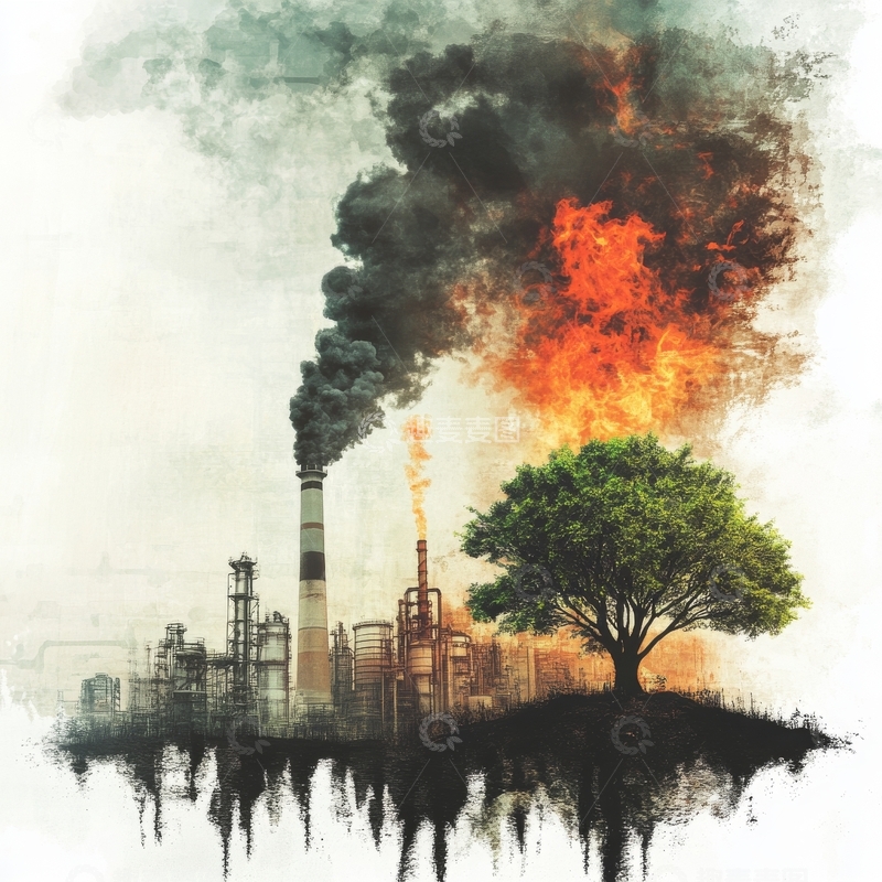 高清大图下载【趣麦麦图】工业污染与自然环境的对比