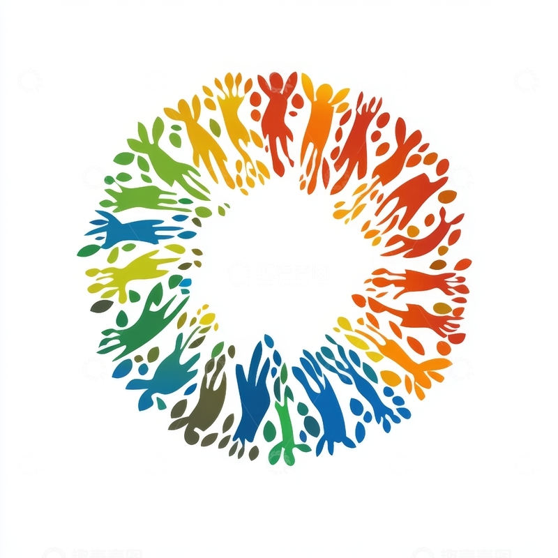 高清大图下载【趣麦麦图】彩虹色手印环绕的圆形图案