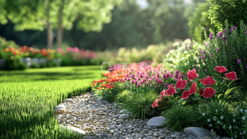 高清大图下载【趣麦麦图】花园小径，鲜花盛开