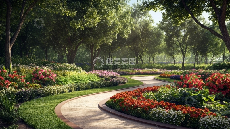 高清大图下载【趣麦麦图】花园小径，花丛环绕