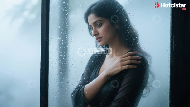 高清大图下载【趣麦麦图】雨中窗边沉思的女子