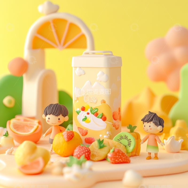 高清大图下载【趣麦麦图】水果主题创意场景，童趣人物与饮品