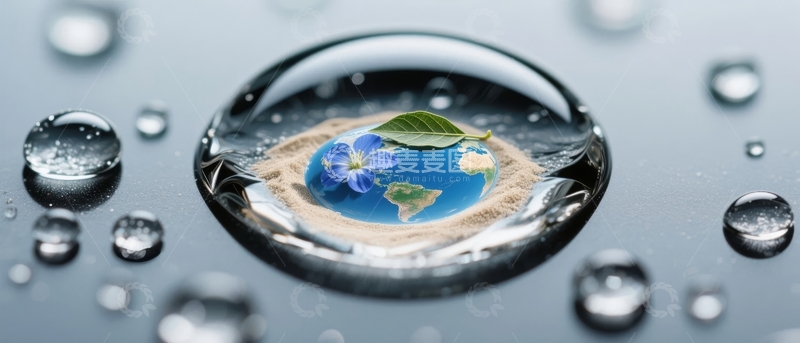 高清大图下载【趣麦麦图】-水滴中的地球与花朵