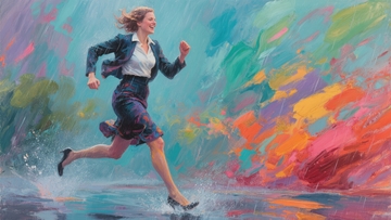 雨中奔跑的女性