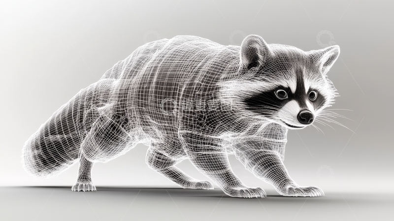高清大图下载【趣麦麦图】线框结构的浣熊形象