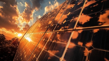 夕阳下的太阳能板