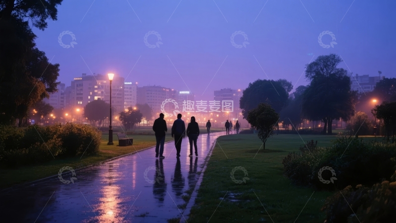 高清大图下载【趣麦麦图】雨后公园散步的人们
