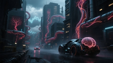 未来都市夜景与智能车辆