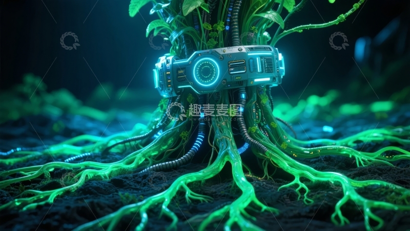 高清大图下载【趣麦麦图】科技相机嵌入发光植物根系