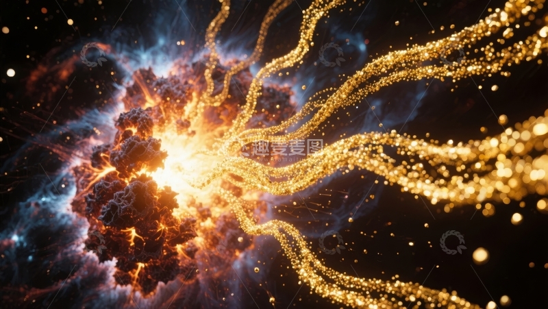 高清大图下载【趣麦麦图】宇宙爆炸与金色粒子流