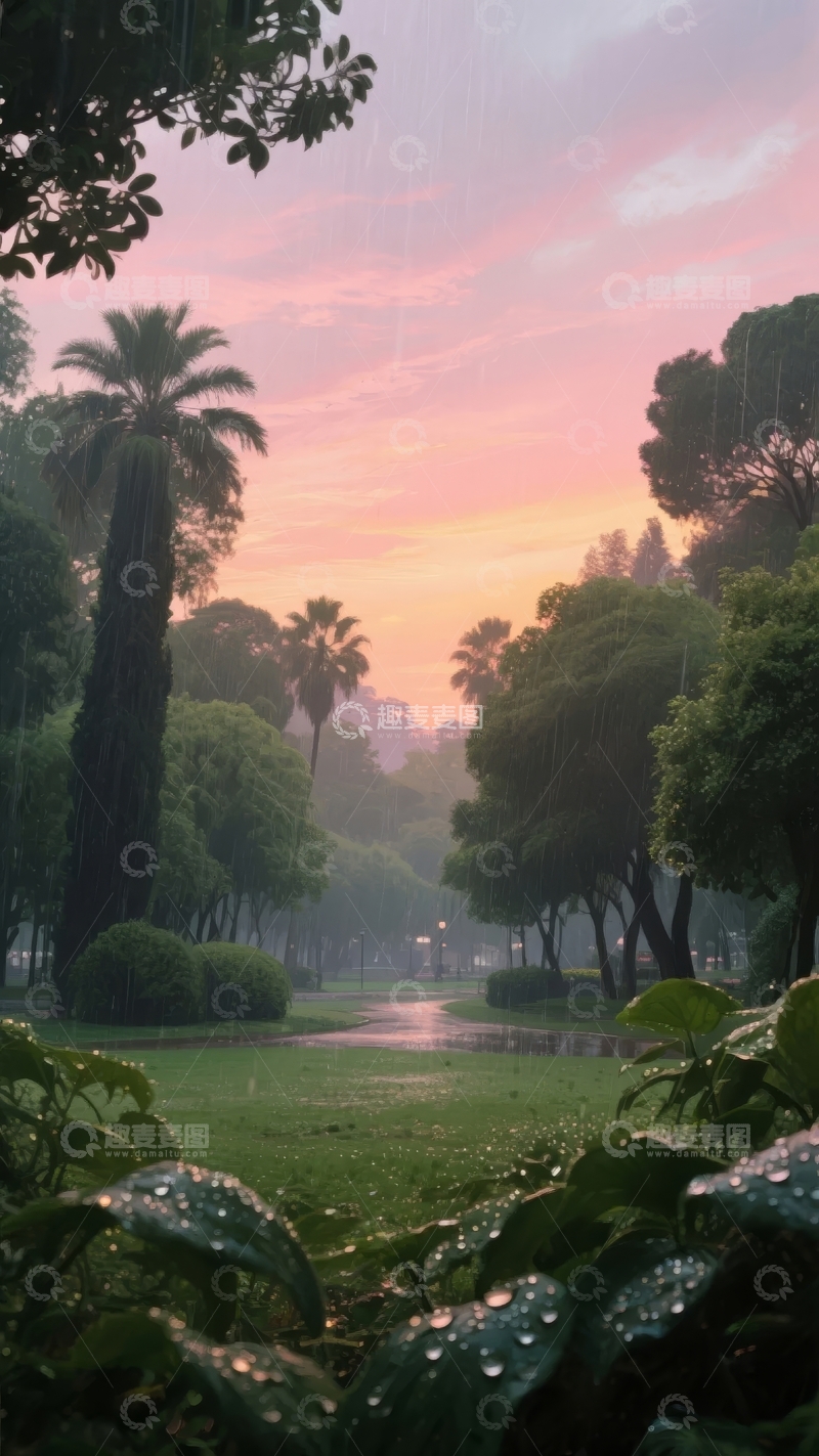 高清大图下载【趣麦麦图】雨后公园的宁静晨景