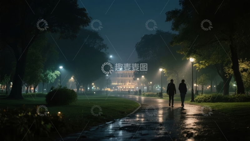 高清大图下载【趣麦麦图】夜幕下的公园小径