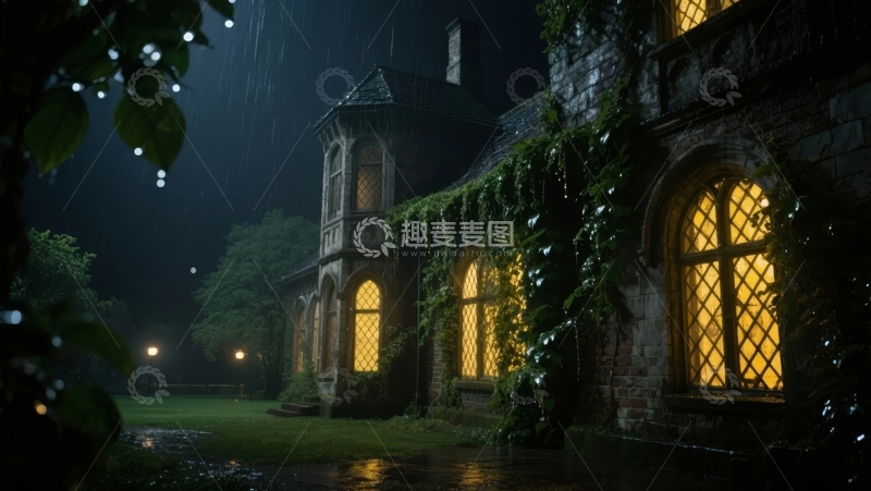 高清大图下载【趣麦麦图】夜幕下的古老庄园