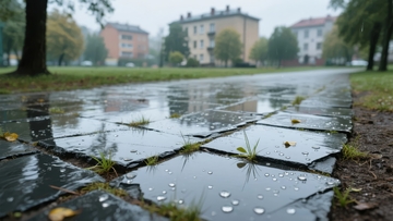 雨后湿润的石板路与绿植