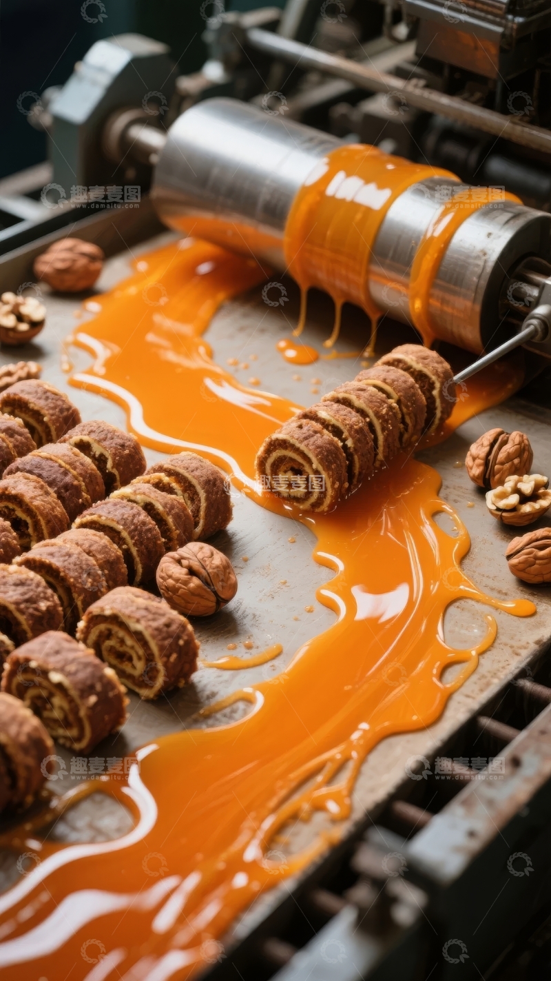 高清大图下载【趣麦麦图】甜点制作：焦糖淋面的核桃卷