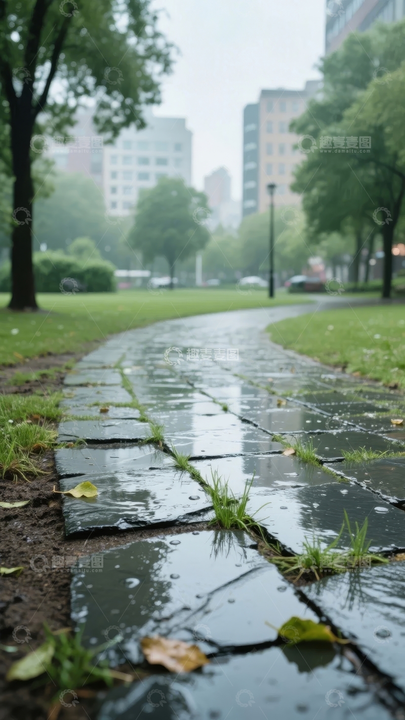 高清大图下载【趣麦麦图】雨后公园小径，绿树成荫
