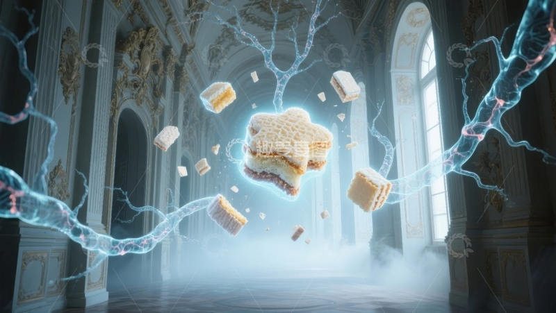 高清大图下载【趣麦麦图】面包悬浮于华丽宫殿，电光环绕