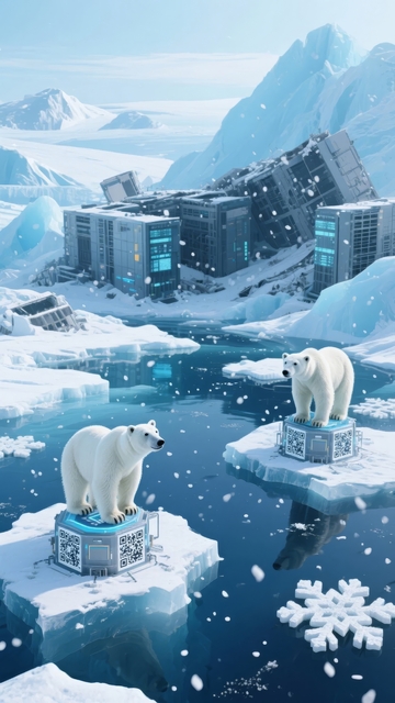 冰川上的北极熊与科技建筑
