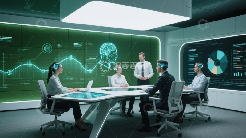 高清大图下载【趣麦麦图】未来科技会议室中的团队讨论