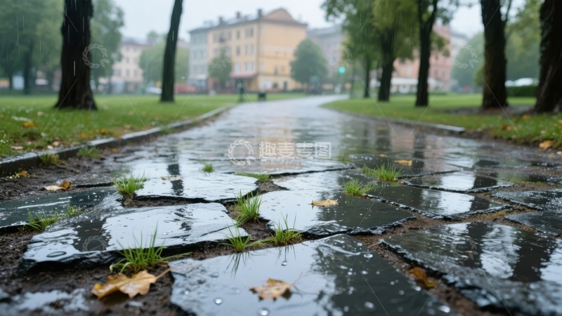 高清大图下载【趣麦麦图】雨后湿润的石板路
