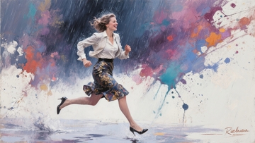 雨中奔跑的女子