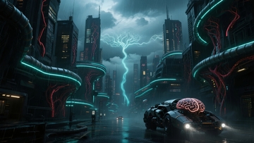 未来都市夜景与智能车辆