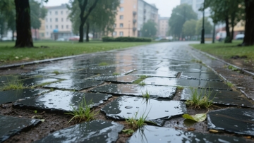 雨后湿润的石板路与绿植