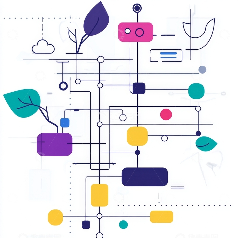 高清大图下载【趣麦麦图】色彩节点与线条的抽象连接图