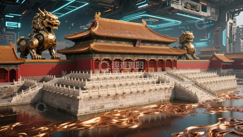 高清大图下载【趣麦麦图】未来科技与传统建筑的融合