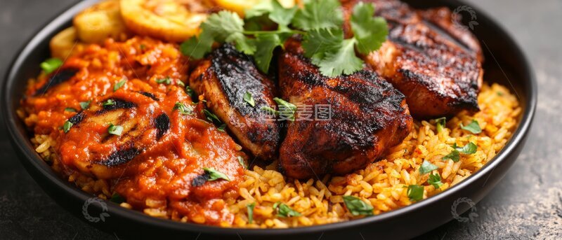 高清大图下载【趣麦麦图】烤鸡肉配米饭和番茄酱