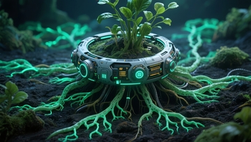 科技花盆中的绿色植物