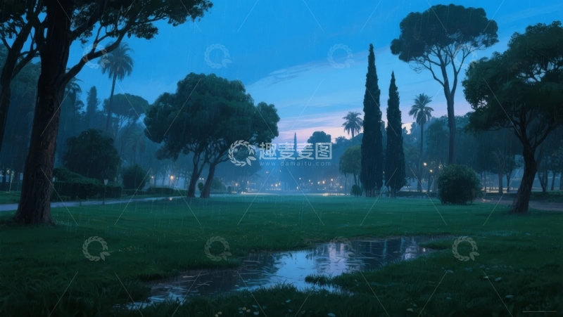 高清大图下载【趣麦麦图】晨雾笼罩的公园小径