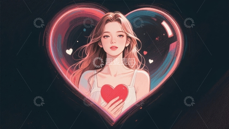 高清大图下载【趣麦麦图】心形光环中的女子